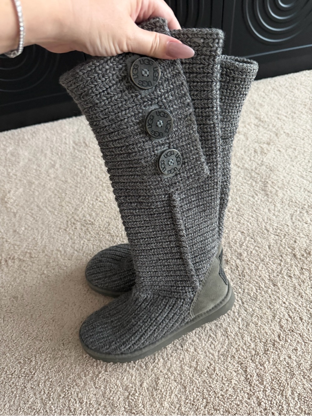 UGG Women's Size 5 Classic Cardy Gray Sheepskin Knit Tall Boots